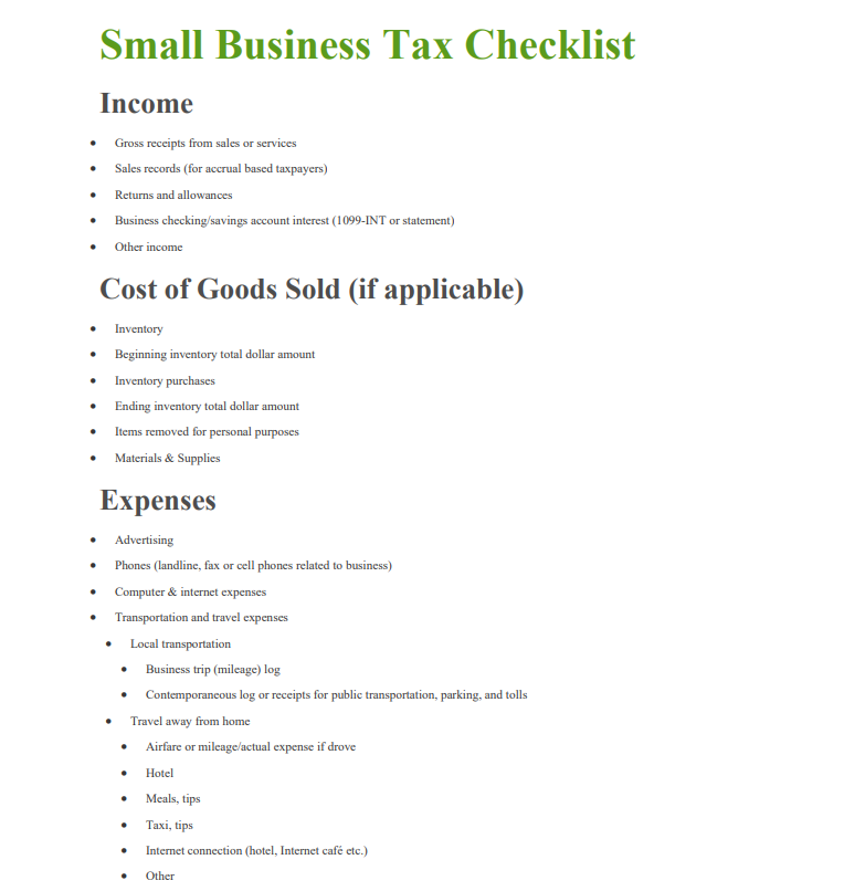 Small business checklist snapshot